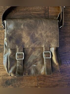 ESPE Brown Vegan Leather Messenger Crossbody Bag Silver Buckles
